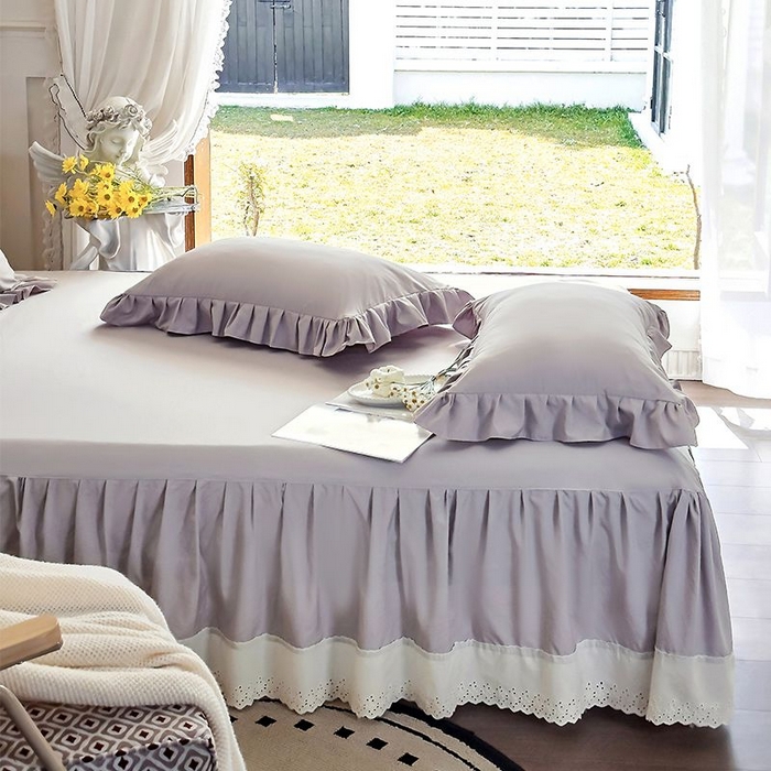 91家纺网 家纺一手货源 找家纺 乐朵家居 2026新款 25-3郁金香 天丝缎蕾丝床裙+可配空调 灰色