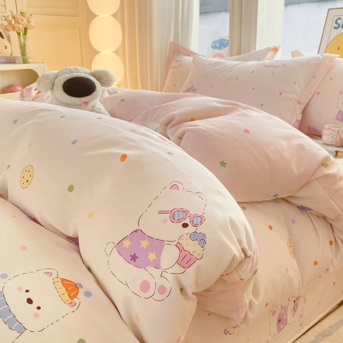 91家纺网 家纺一手货源 找家纺 朵安家纺 2026春夏新款12868全棉纯棉斜纹印花四件套 甜品汪