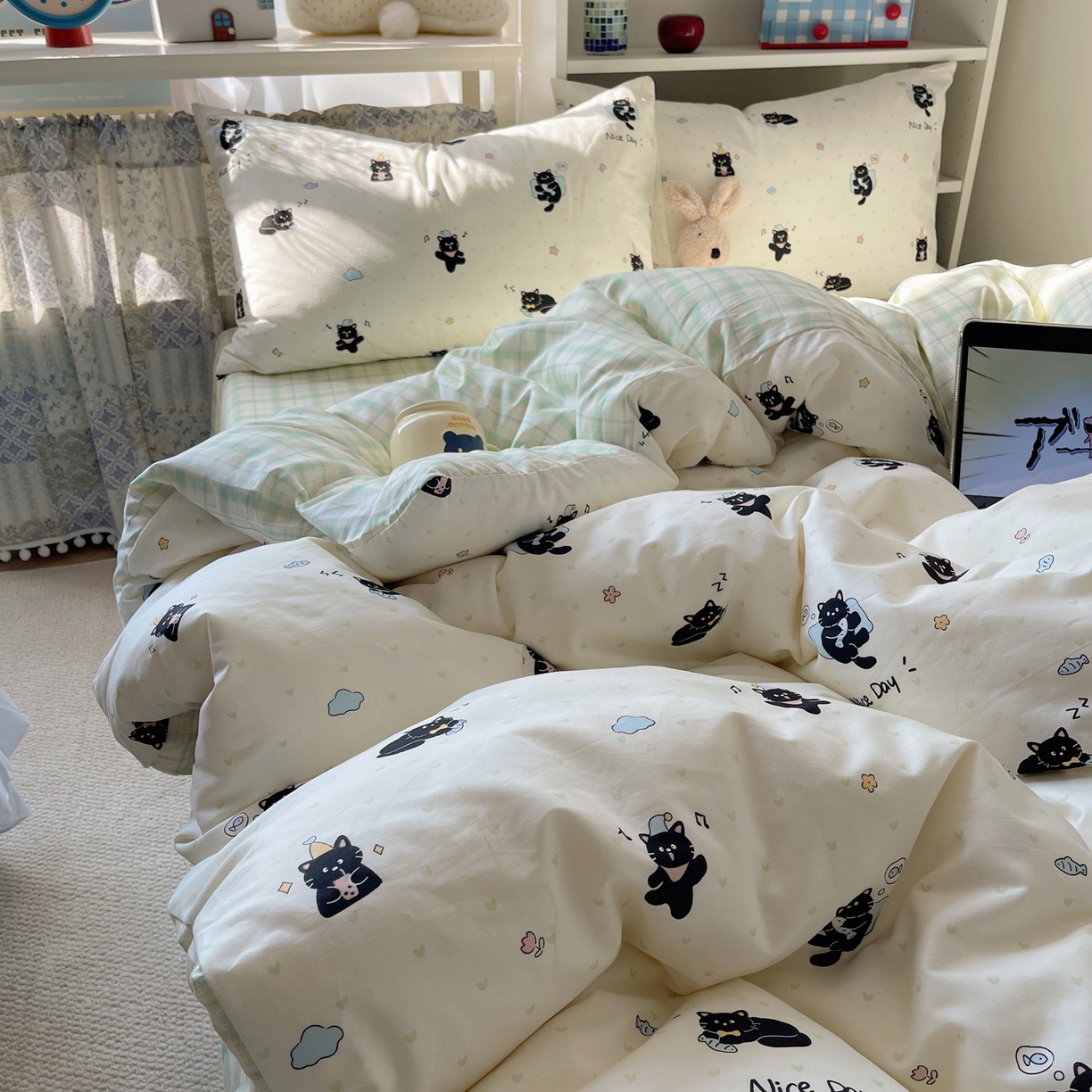 91家纺网 家纺一手货源 找家纺 （总）耀悦家纺 2026新款40支a类全棉纯棉小清新卡通ins风博主风四件套