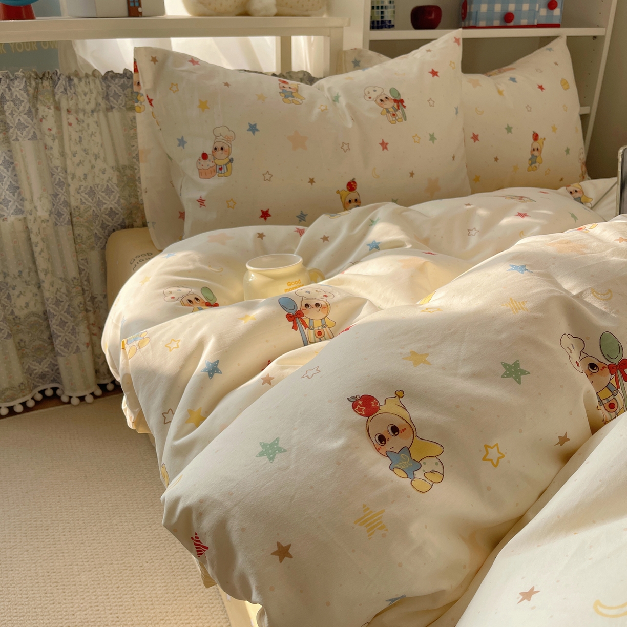 91家纺网 家纺一手货源 找家纺 耀悦家纺 2026新款40支a类全棉纯棉小清新卡通ins风博主风四件套 美食星人