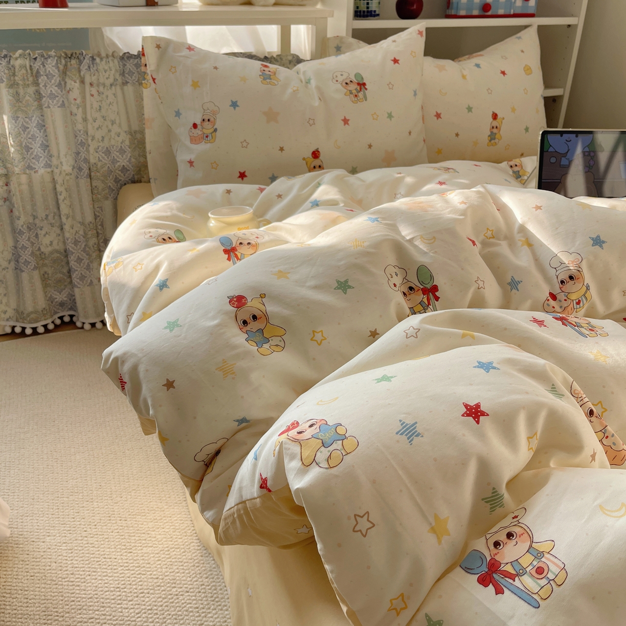 91家纺网 家纺一手货源 找家纺 （总）耀悦家纺 2026新款40支a类全棉纯棉小清新卡通ins风博主风四件套