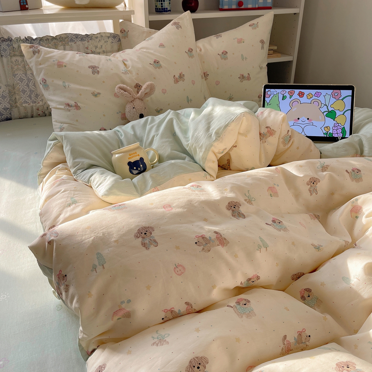 91家纺网 家纺一手货源 找家纺 （总）耀悦家纺 2026新款40支a类全棉纯棉小清新卡通ins风博主风四件套