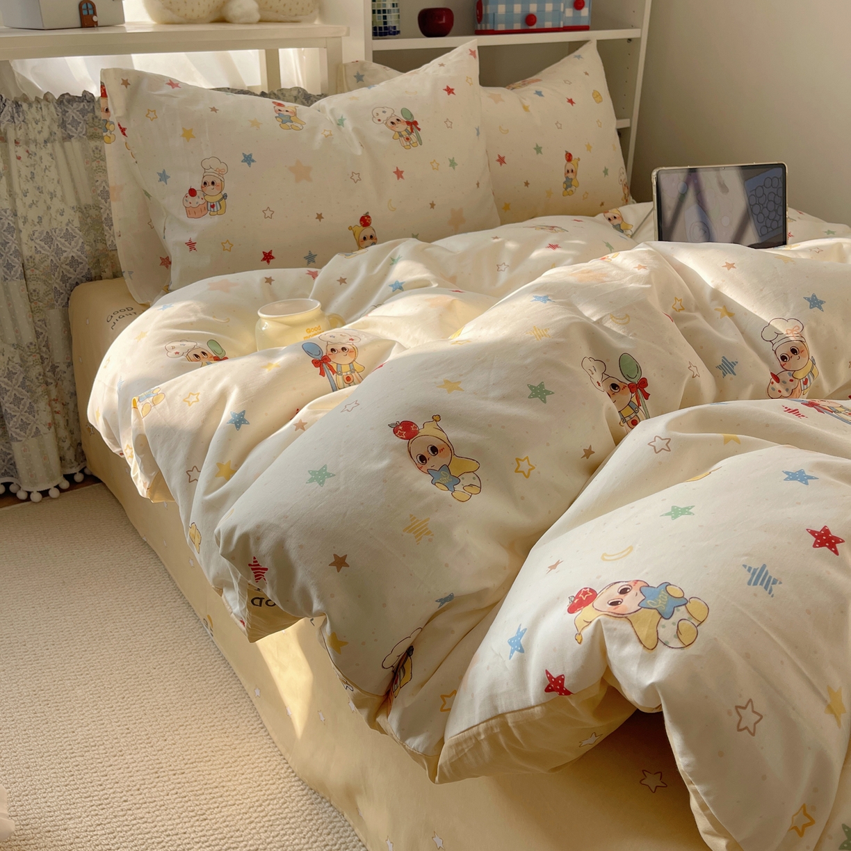 91家纺网 家纺一手货源 找家纺 耀悦家纺 2026新款40支a类全棉纯棉小清新卡通ins风博主风四件套 美食星人