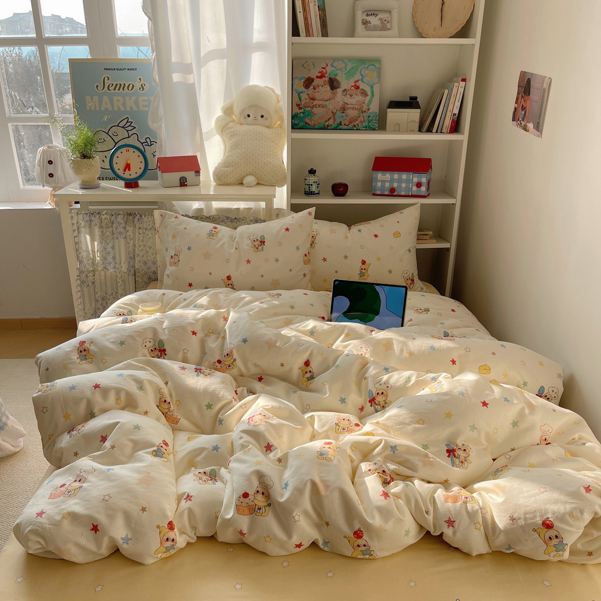 91家纺网 家纺一手货源 找家纺 耀悦家纺 2026新款40支a类全棉纯棉小清新卡通ins风博主风四件套 美食星人