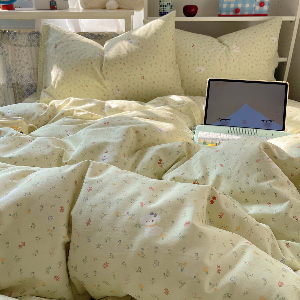 91家纺网 家纺一手货源 找家纺 耀悦家纺 2026新款40支a类全棉纯棉小清新卡通ins风博主风四件套 春风田园狗