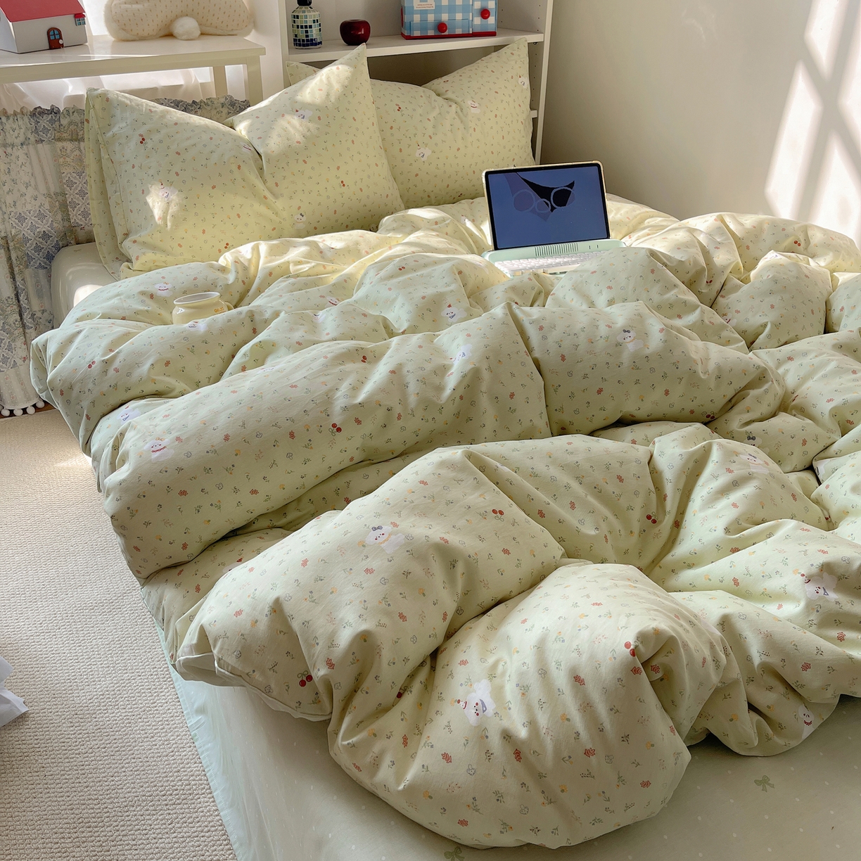 91家纺网 家纺一手货源 找家纺 耀悦家纺 2026新款40支a类全棉纯棉小清新卡通ins风博主风四件套 春风田园狗