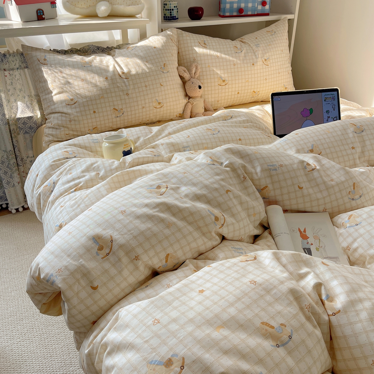 91家纺网 家纺一手货源 找家纺 （总）耀悦家纺 2026新款40支a类全棉纯棉小清新卡通ins风博主风四件套