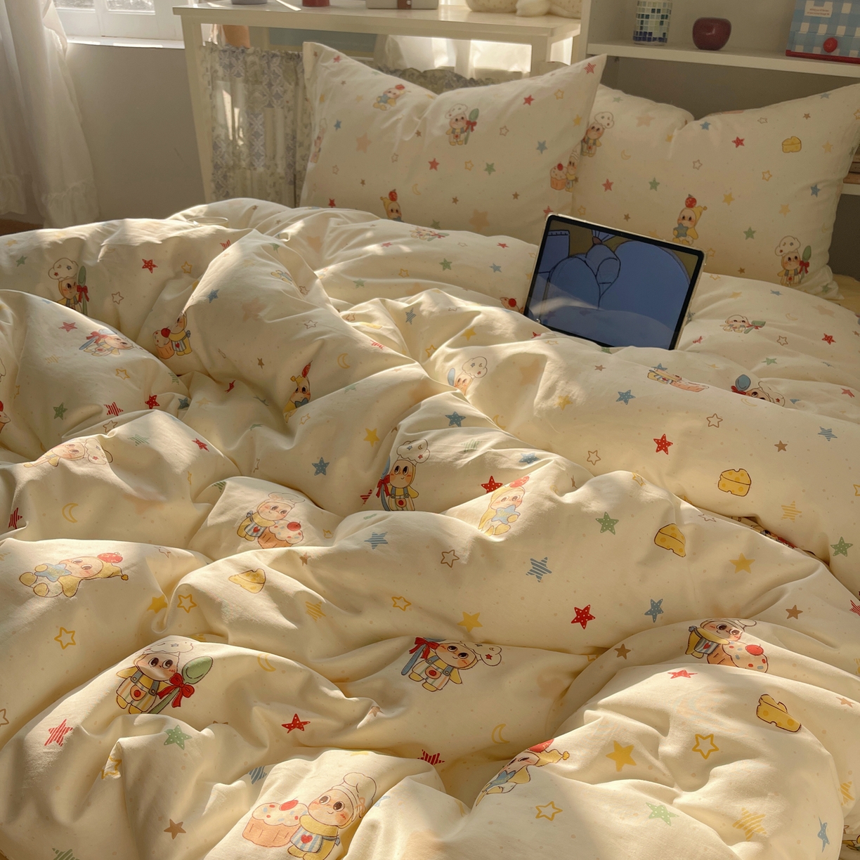 91家纺网 家纺一手货源 找家纺 耀悦家纺 2026新款40支a类全棉纯棉小清新卡通ins风博主风四件套 美食星人