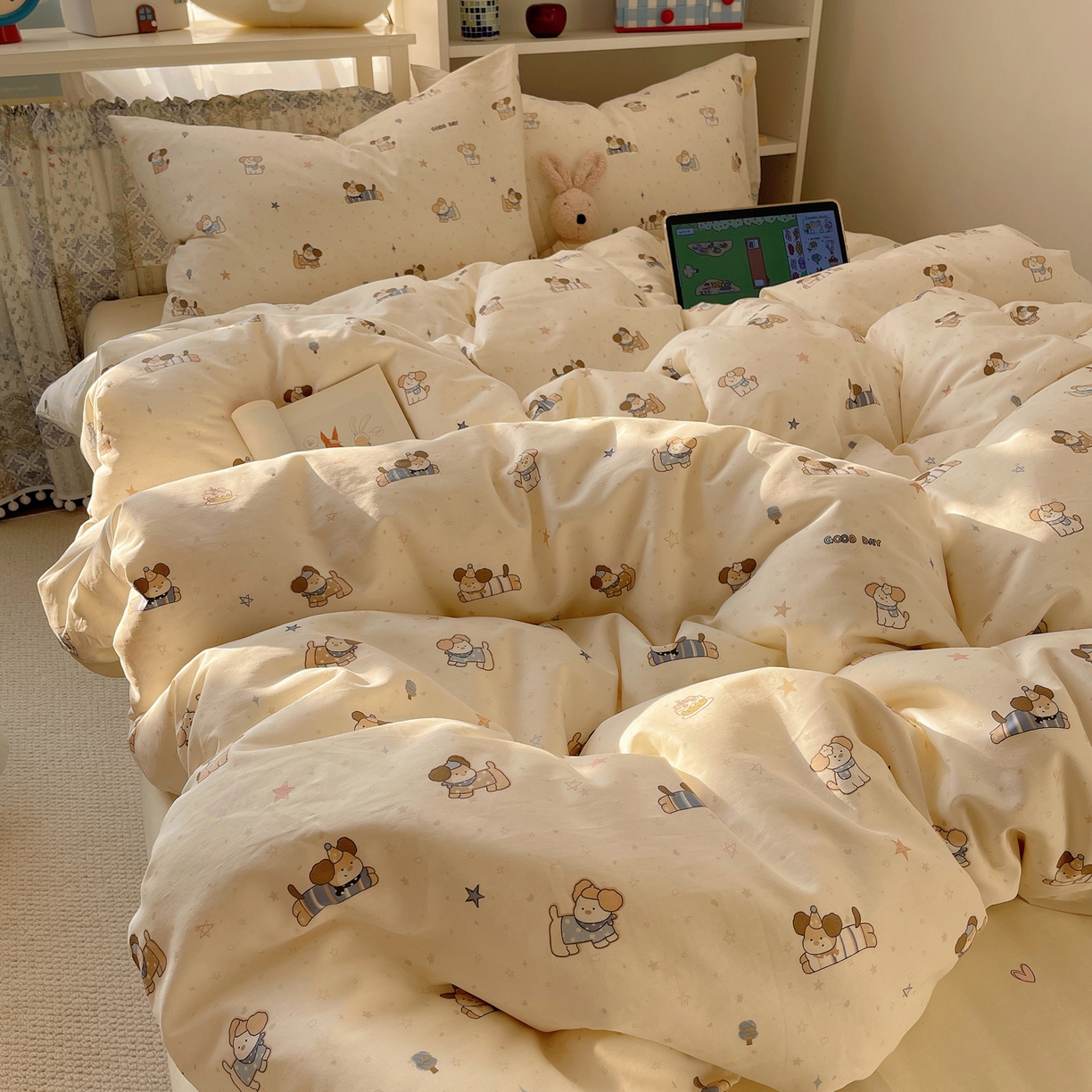 91家纺网 家纺一手货源 找家纺 耀悦家纺 2026新款40支a类全棉纯棉小清新卡通ins风博主风四件套 呆萌星星旺