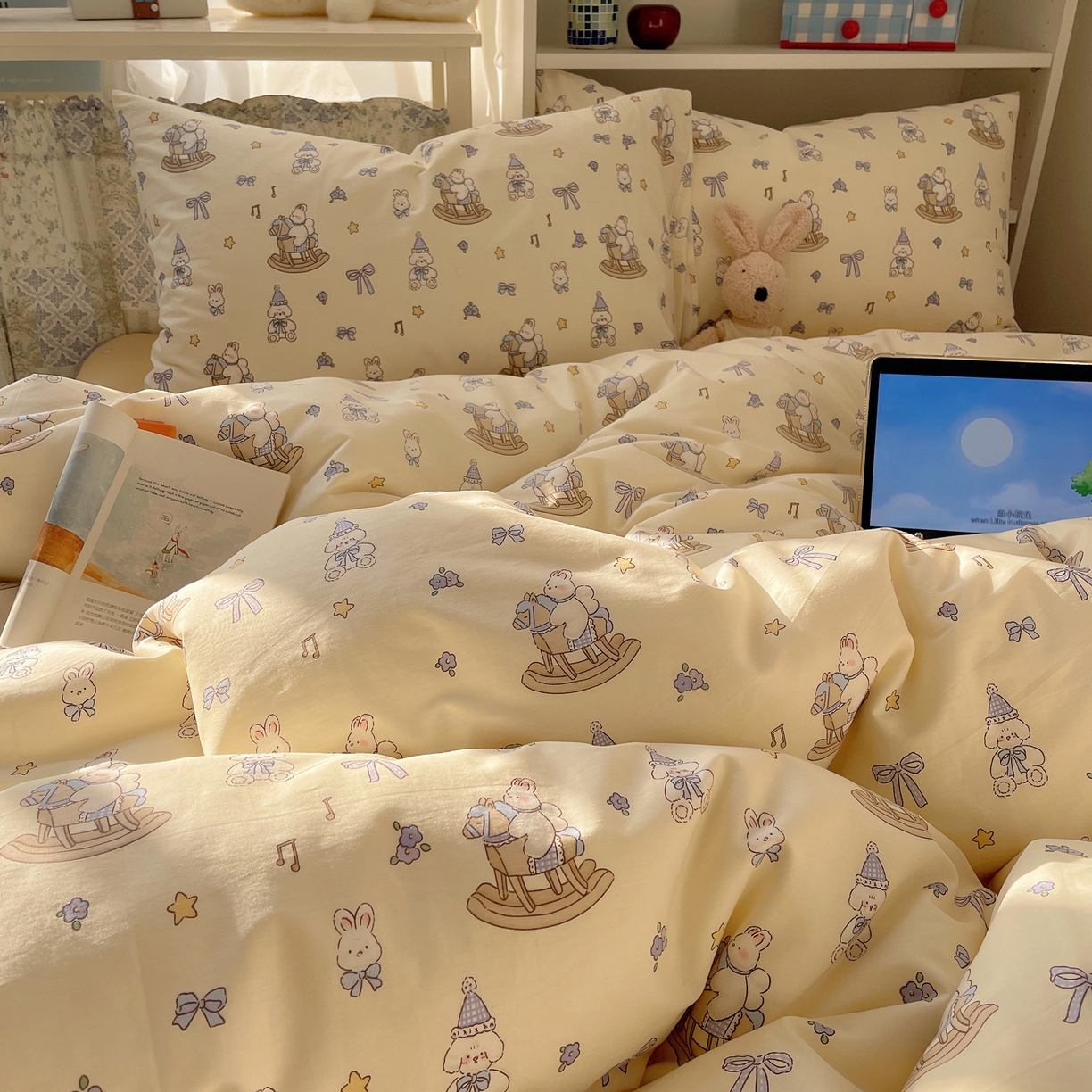 91家纺网 家纺一手货源 找家纺 耀悦家纺 2026新款40支a类全棉纯棉小清新卡通ins风博主风四件套 奶酪日记