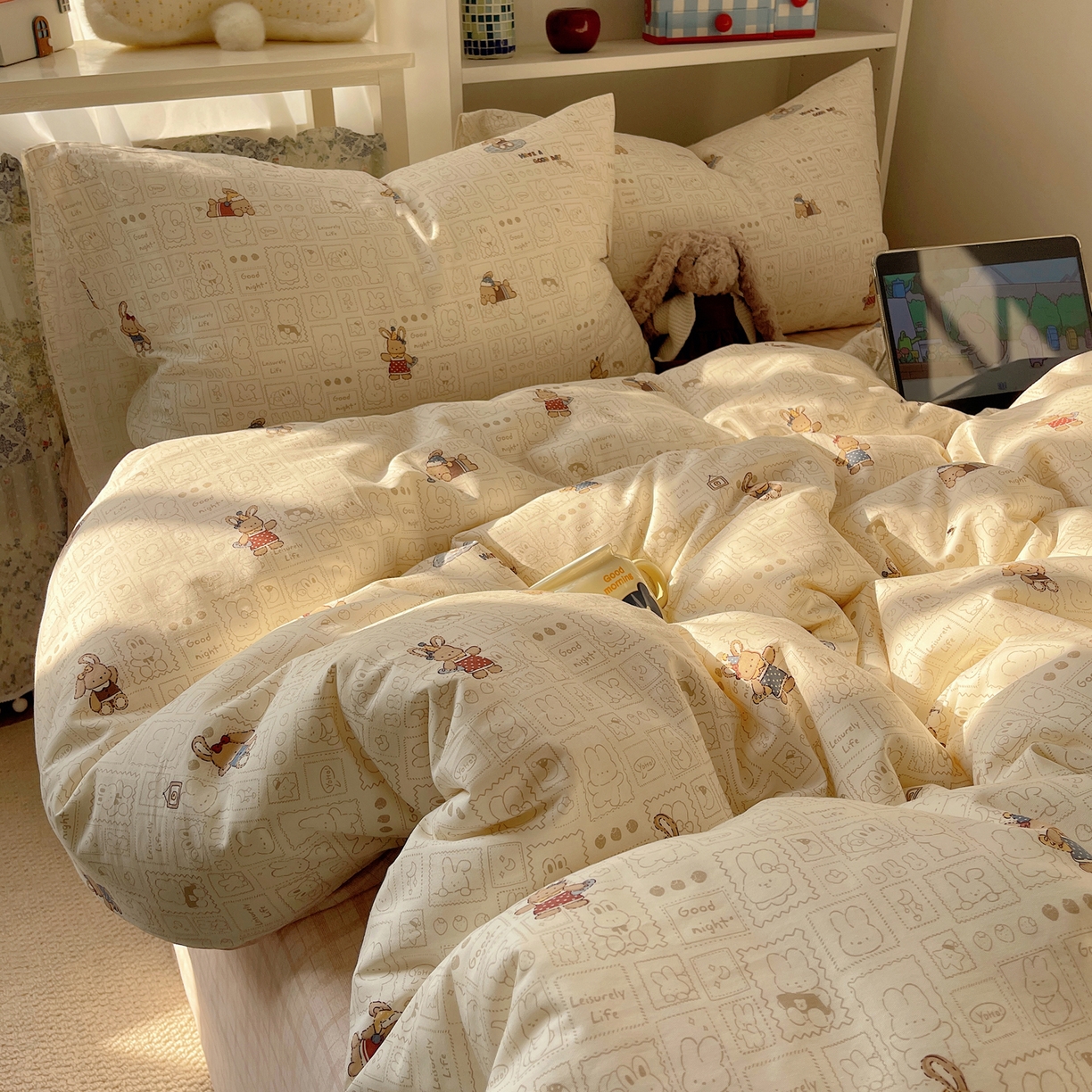 91家纺网 家纺一手货源 找家纺 （总）耀悦家纺 2026新款40支a类全棉纯棉小清新卡通ins风博主风四件套