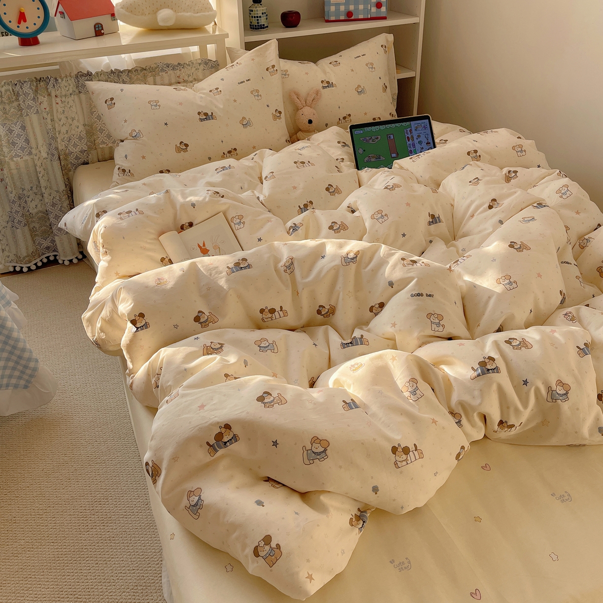 91家纺网 家纺一手货源 找家纺 耀悦家纺 2026新款40支a类全棉纯棉小清新卡通ins风博主风四件套 呆萌星星旺