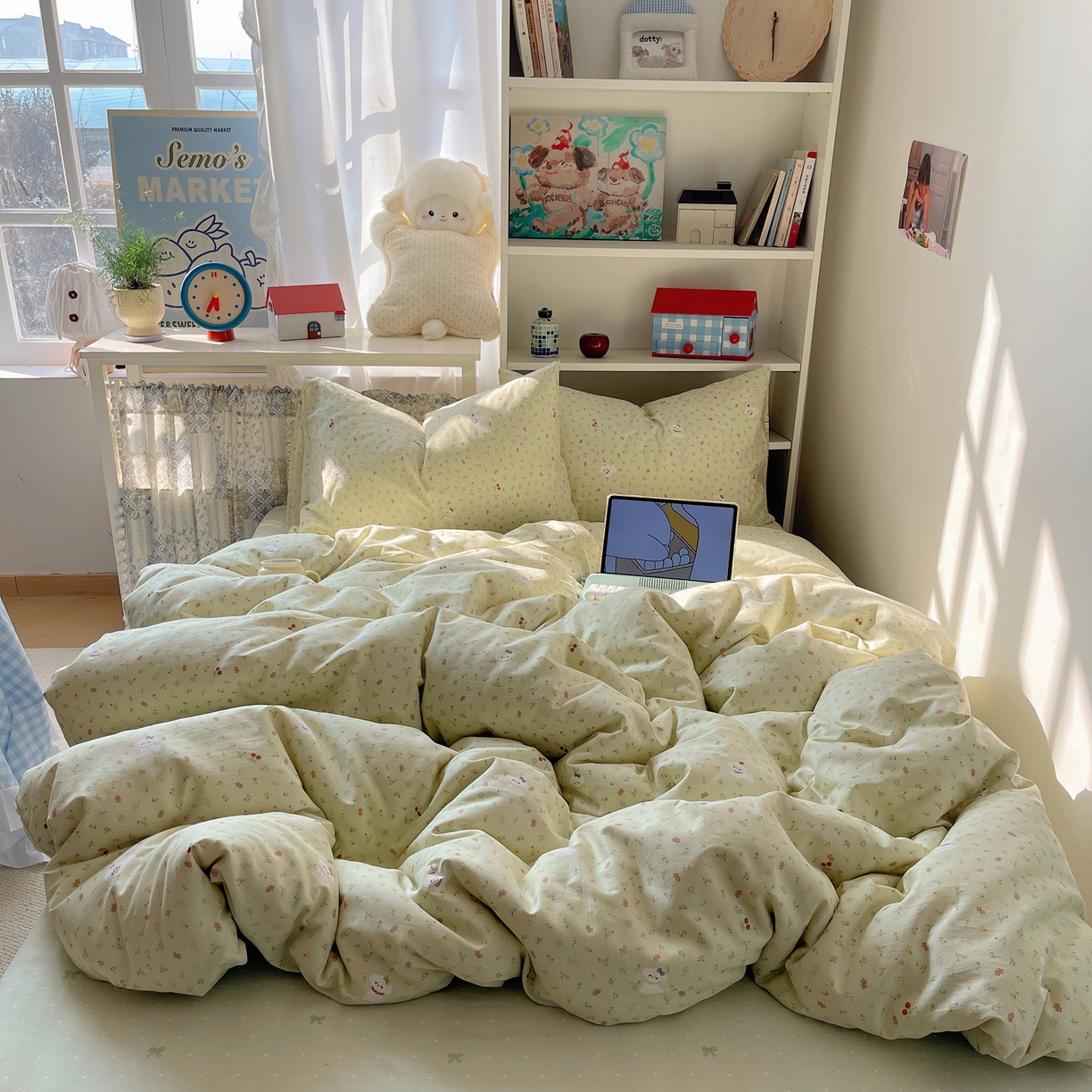 91家纺网 家纺一手货源 找家纺 耀悦家纺 2026新款40支a类全棉纯棉小清新卡通ins风博主风四件套 春风田园狗