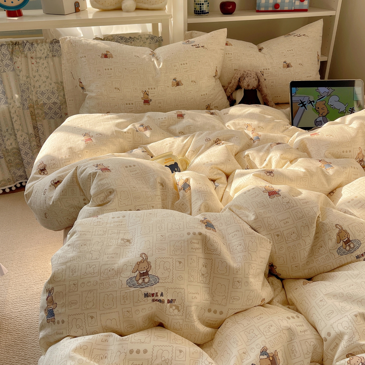 91家纺网 家纺一手货源 找家纺 （总）耀悦家纺 2026新款40支a类全棉纯棉小清新卡通ins风博主风四件套