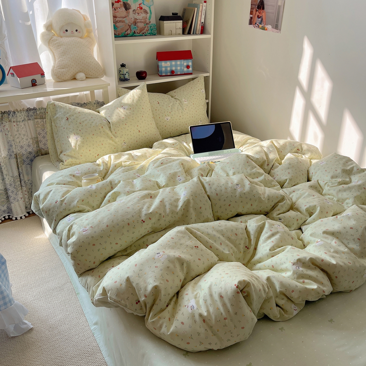 91家纺网 家纺一手货源 找家纺 耀悦家纺 2026新款40支a类全棉纯棉小清新卡通ins风博主风四件套 春风田园狗