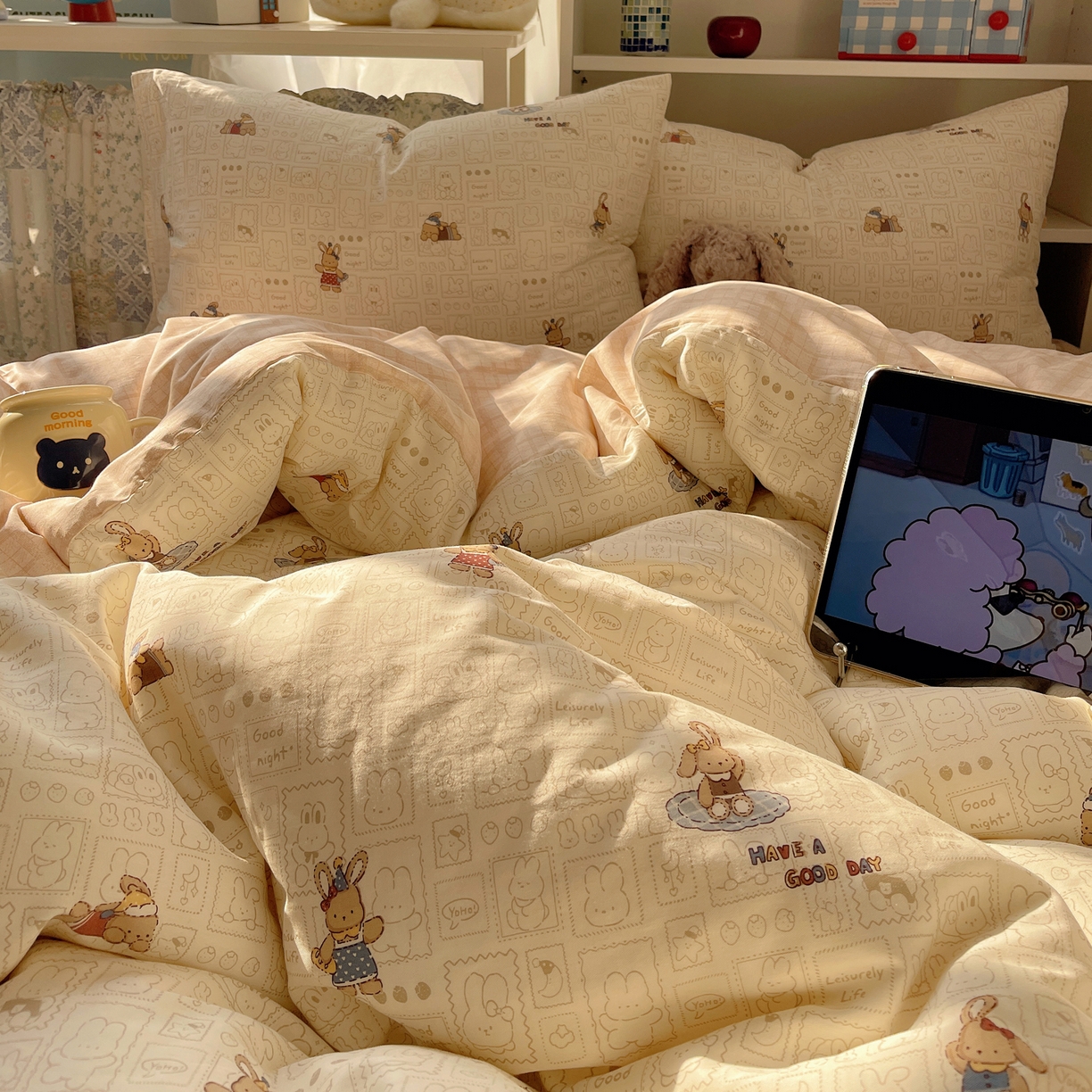 91家纺网 家纺一手货源 找家纺 （总）耀悦家纺 2026新款40支a类全棉纯棉小清新卡通ins风博主风四件套