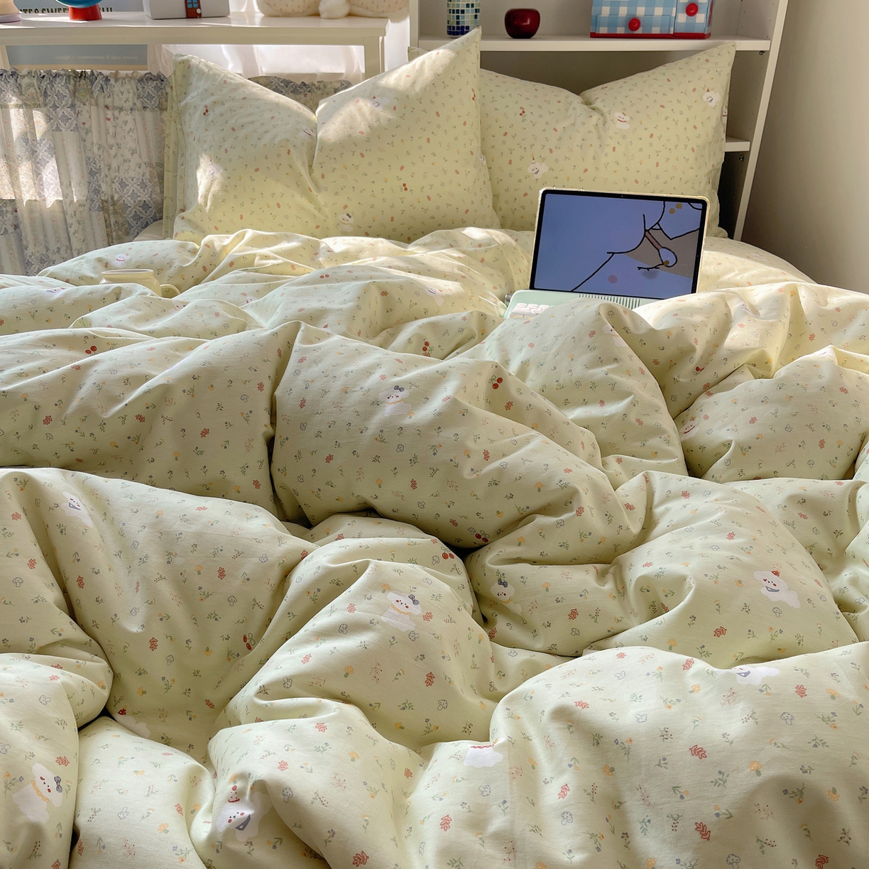 91家纺网 家纺一手货源 找家纺 耀悦家纺 2026新款40支a类全棉纯棉小清新卡通ins风博主风四件套 春风田园狗