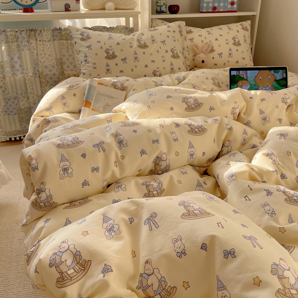 91家纺网 家纺一手货源 找家纺 （总）耀悦家纺 2026新款40支a类全棉纯棉小清新卡通ins风博主风四件套