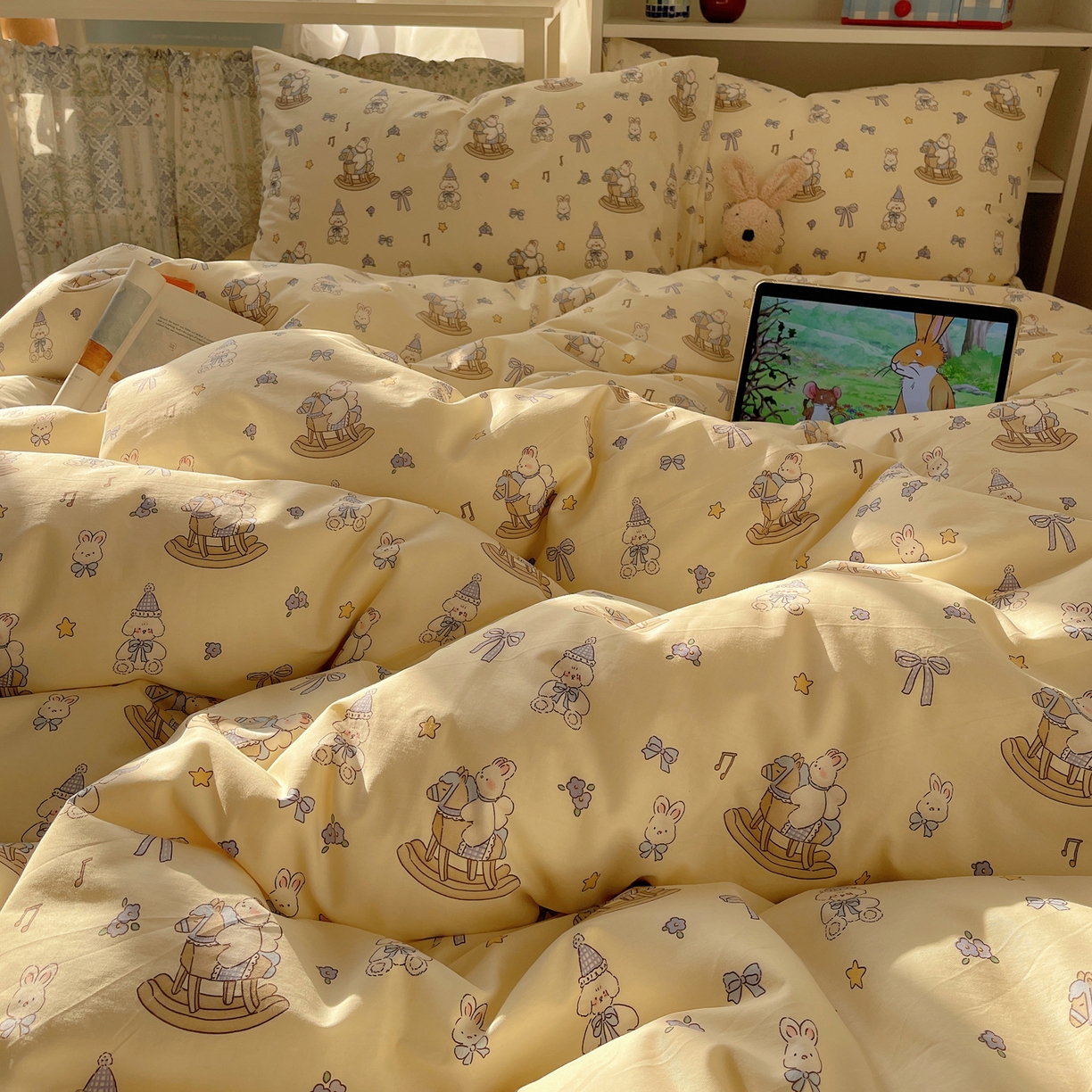 91家纺网 家纺一手货源 找家纺 耀悦家纺 2026新款40支a类全棉纯棉小清新卡通ins风博主风四件套 奶酪日记