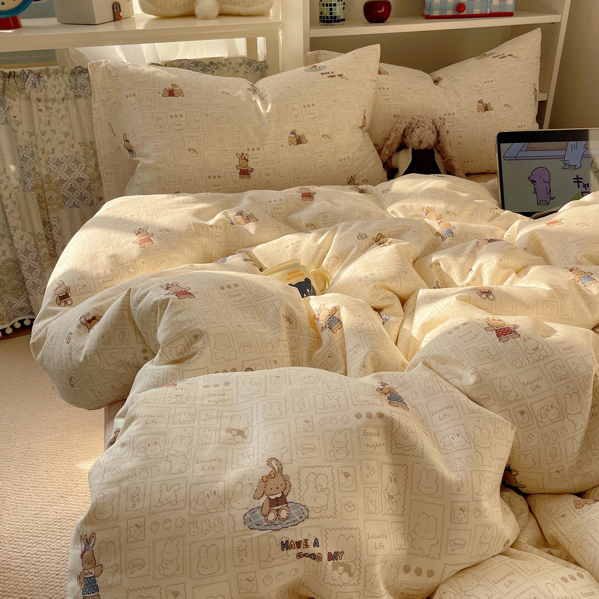 91家纺网 家纺一手货源 找家纺 （总）耀悦家纺 2026新款40支a类全棉纯棉小清新卡通ins风博主风四件套