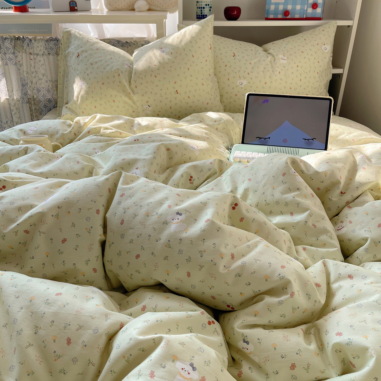 91家纺网 家纺一手货源 找家纺 耀悦家纺 2026新款40支a类全棉纯棉小清新卡通ins风博主风四件套 春风田园狗