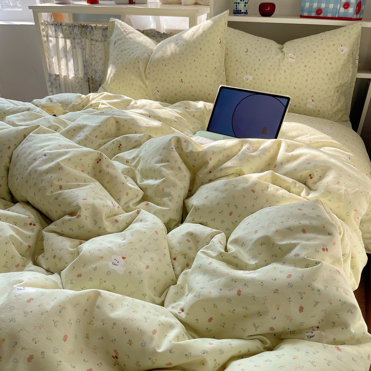 91家纺网 家纺一手货源 找家纺 耀悦家纺 2026新款40支a类全棉纯棉小清新卡通ins风博主风四件套 春风田园狗