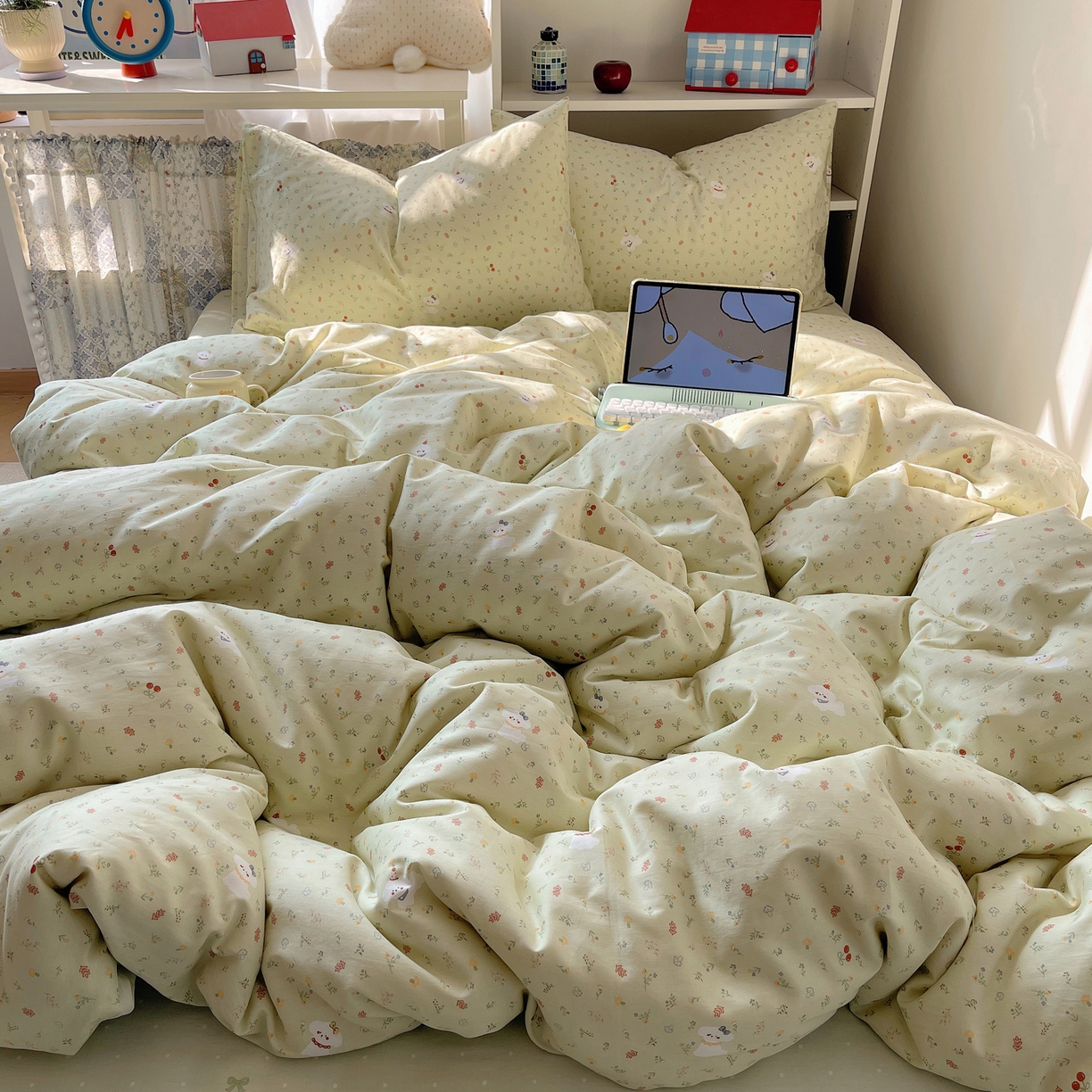 91家纺网 家纺一手货源 找家纺 耀悦家纺 2026新款40支a类全棉纯棉小清新卡通ins风博主风四件套 春风田园狗