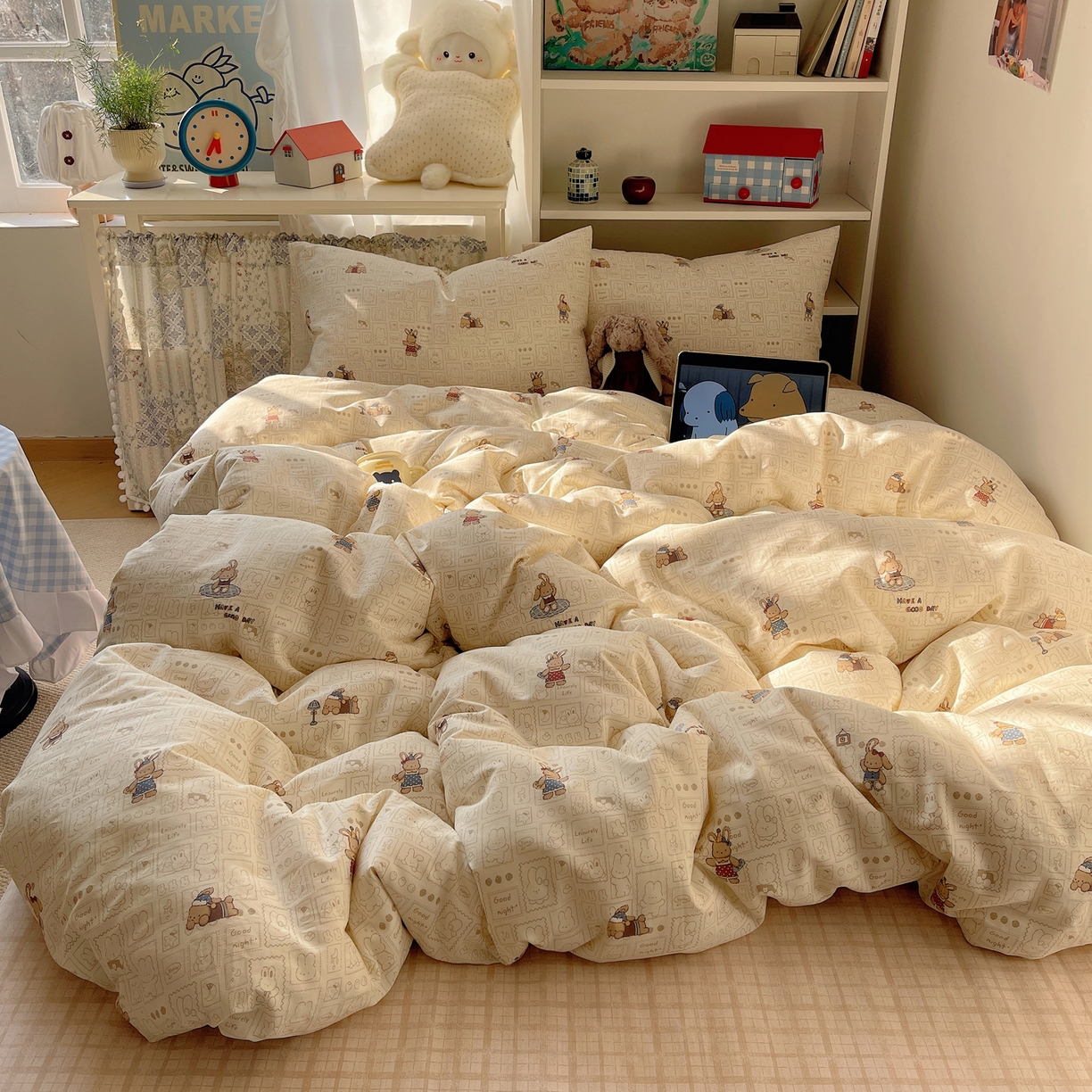 91家纺网 家纺一手货源 找家纺 （总）耀悦家纺 2026新款40支a类全棉纯棉小清新卡通ins风博主风四件套