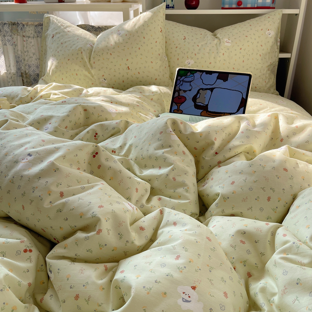 91家纺网 家纺一手货源 找家纺 耀悦家纺 2026新款40支a类全棉纯棉小清新卡通ins风博主风四件套 春风田园狗