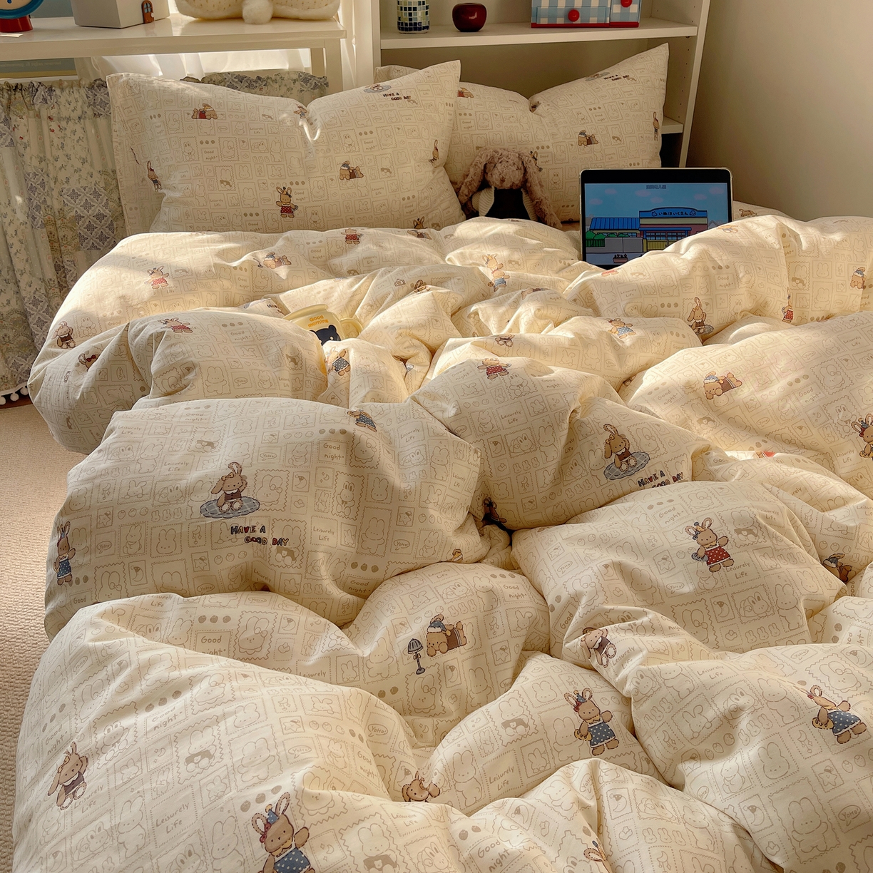 91家纺网 家纺一手货源 找家纺 （总）耀悦家纺 2026新款40支a类全棉纯棉小清新卡通ins风博主风四件套