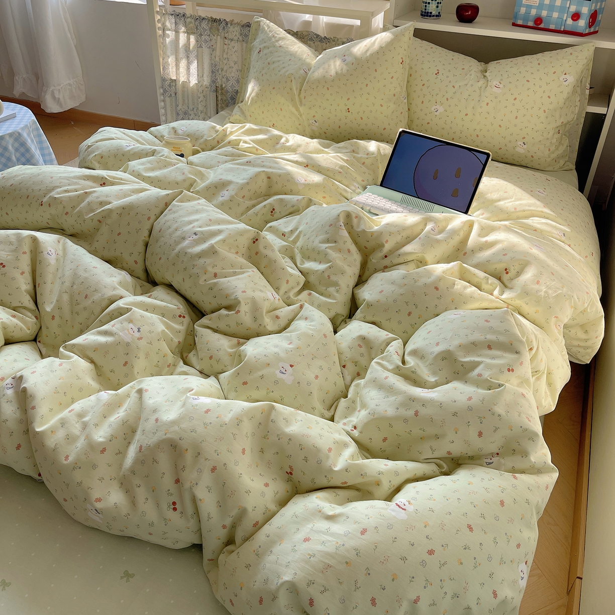 91家纺网 家纺一手货源 找家纺 耀悦家纺 2026新款40支a类全棉纯棉小清新卡通ins风博主风四件套 春风田园狗