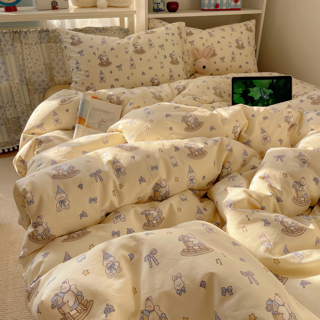 91家纺网 家纺一手货源 找家纺 耀悦家纺 2026新款40支a类全棉纯棉小清新卡通ins风博主风四件套 奶酪日记