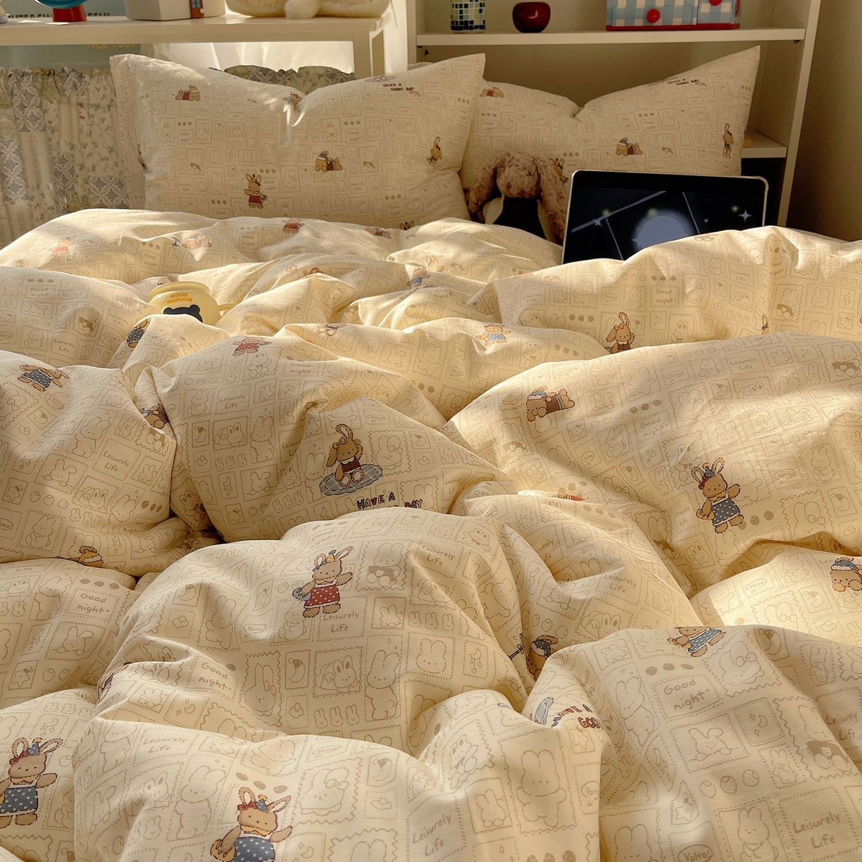 91家纺网 家纺一手货源 找家纺 （总）耀悦家纺 2026新款40支a类全棉纯棉小清新卡通ins风博主风四件套