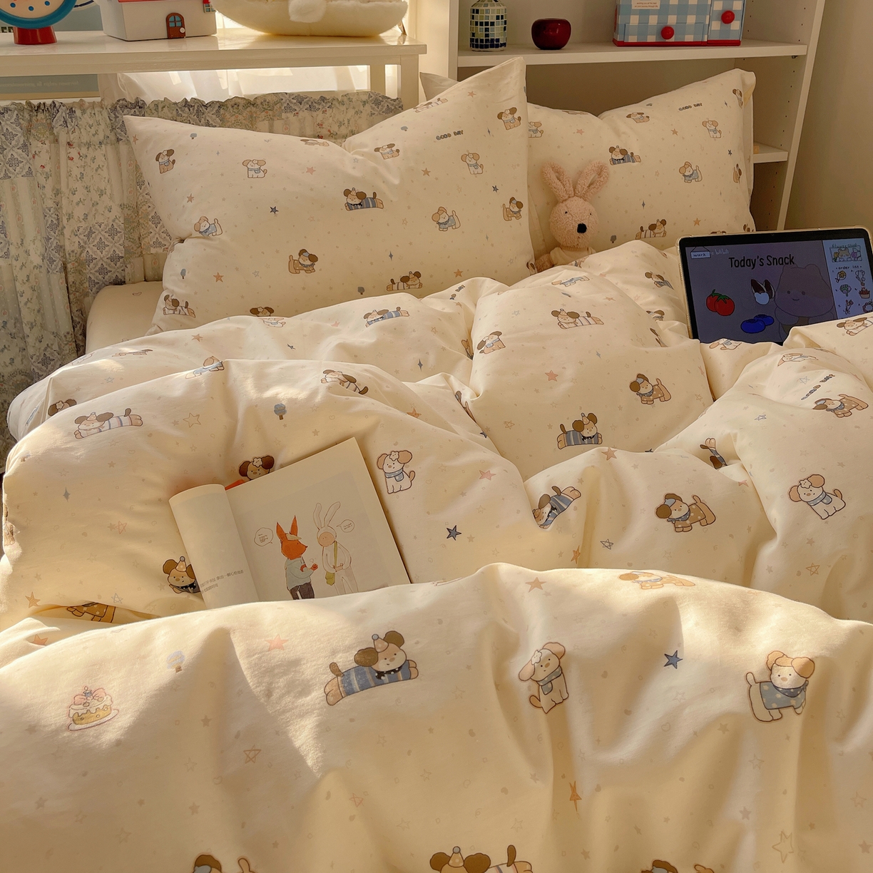 91家纺网 家纺一手货源 找家纺 耀悦家纺 2026新款40支a类全棉纯棉小清新卡通ins风博主风四件套 呆萌星星旺