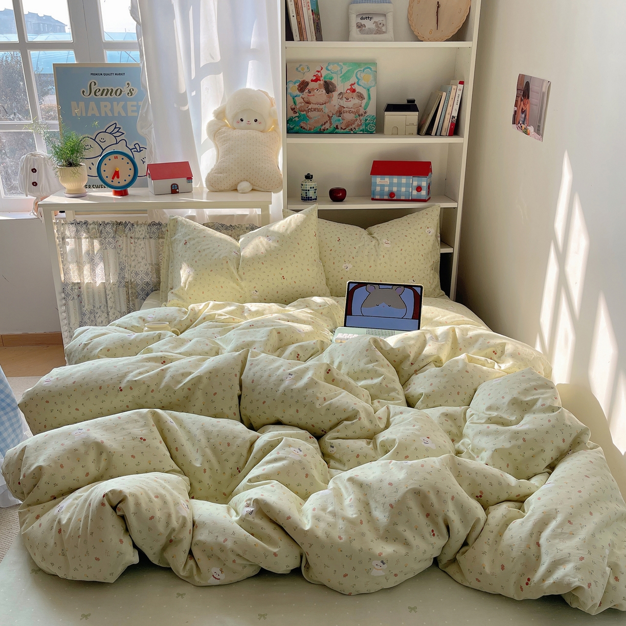 91家纺网 家纺一手货源 找家纺 耀悦家纺 2026新款40支a类全棉纯棉小清新卡通ins风博主风四件套 春风田园狗