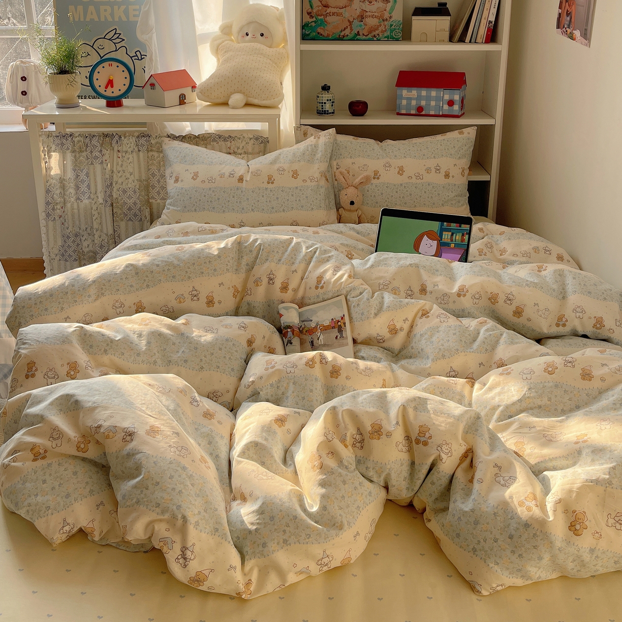 91家纺网 家纺一手货源 找家纺 耀悦家纺 2026新款40支a类全棉纯棉小清新卡通ins风博主风四件套 星河游乐园