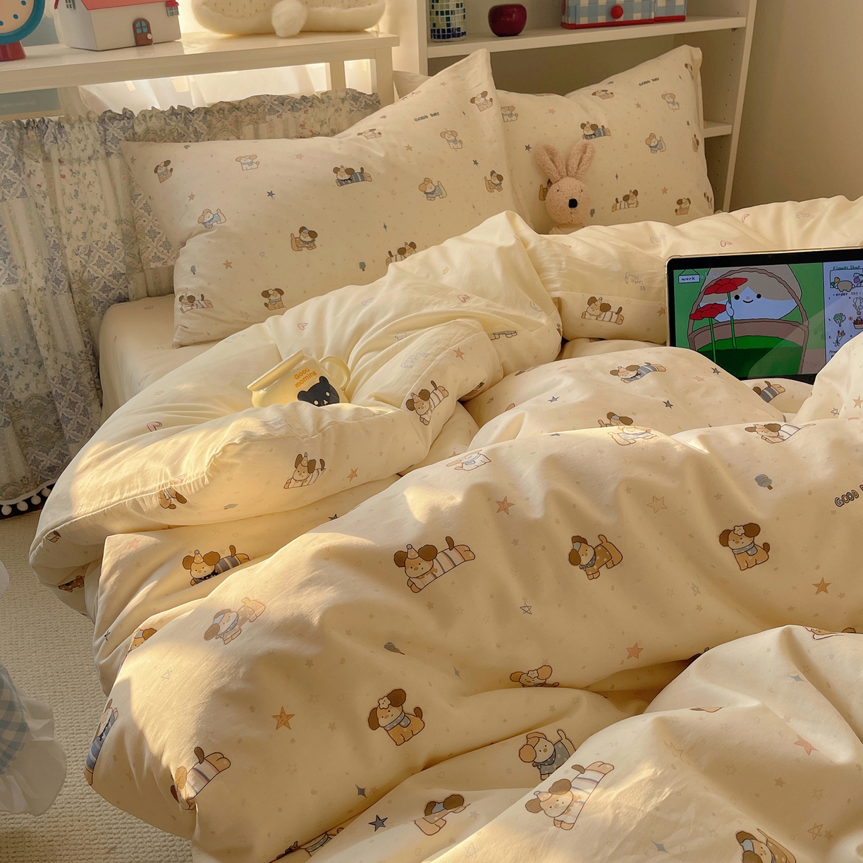 耀悦家纺 2026新款40支a类全棉纯棉小清新卡通ins风博主风四件套 呆萌星星旺