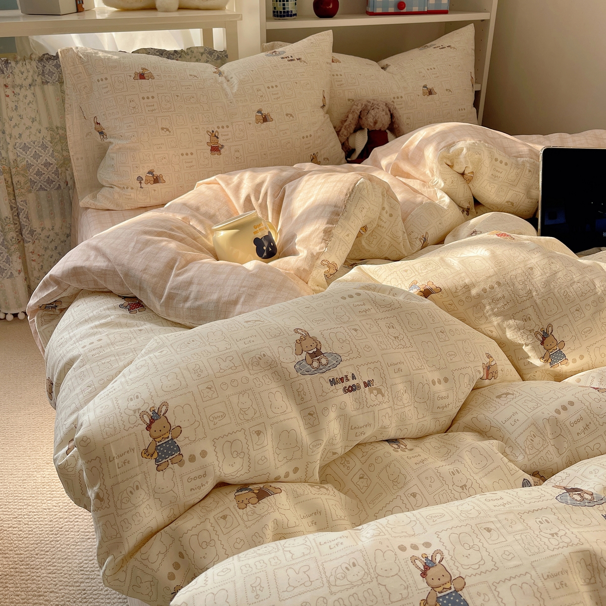 耀悦家纺 2026新款40支a类全棉纯棉小清新卡通ins风博主风四件套 baby兔
