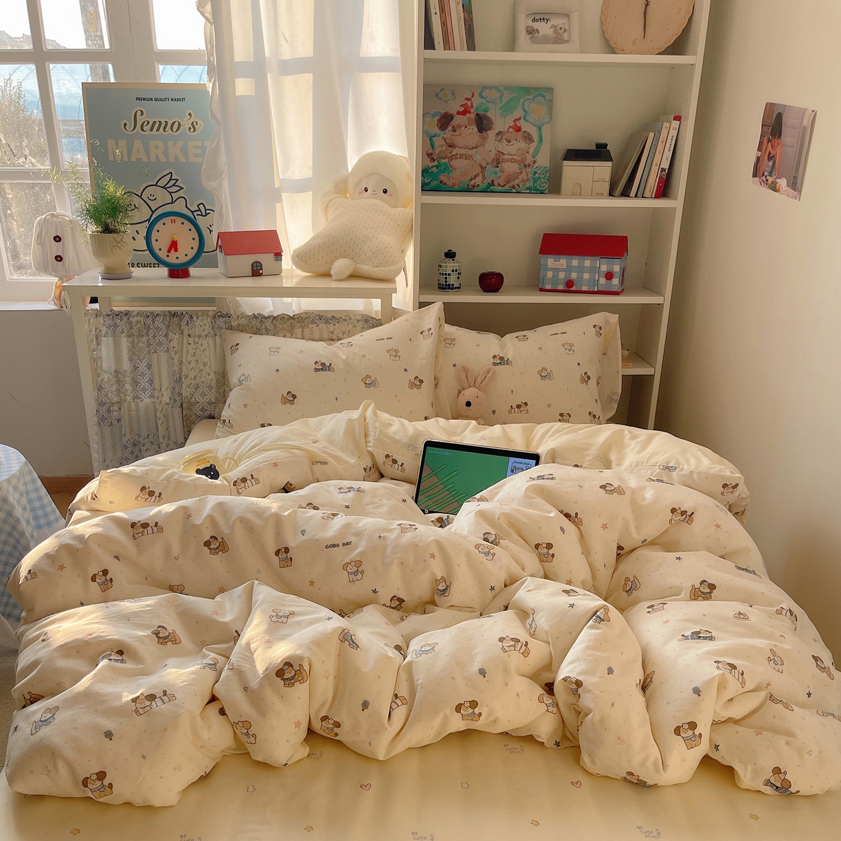 91家纺网 家纺一手货源 找家纺 耀悦家纺 2026新款40支a类全棉纯棉小清新卡通ins风博主风四件套 呆萌星星旺