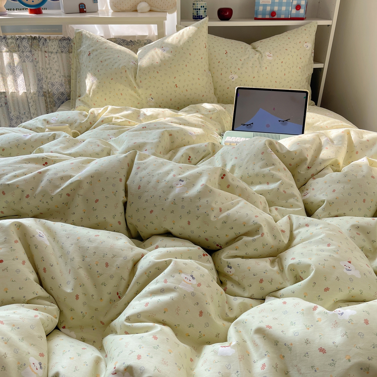 91家纺网 家纺一手货源 找家纺 耀悦家纺 2026新款40支a类全棉纯棉小清新卡通ins风博主风四件套 春风田园狗