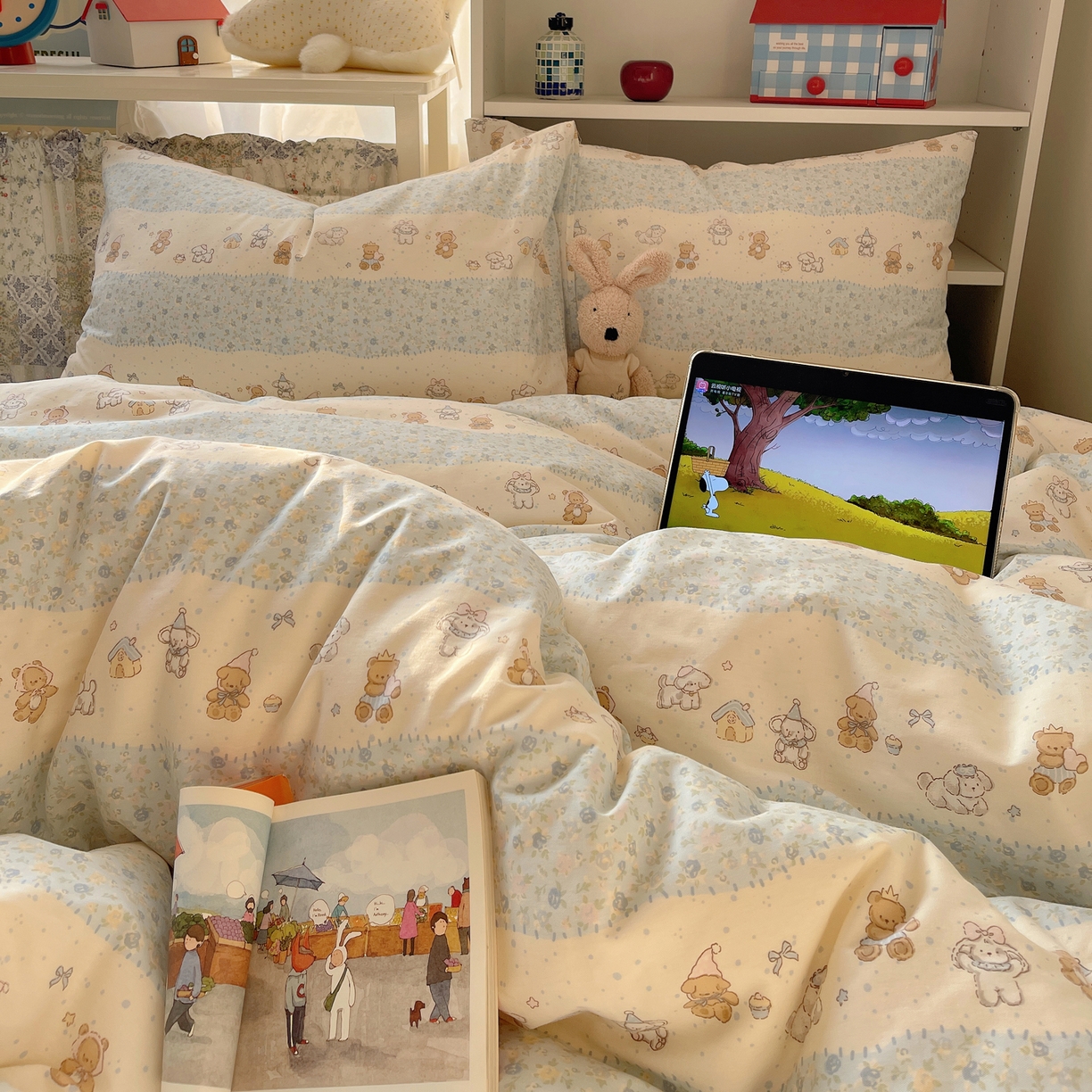 91家纺网 家纺一手货源 找家纺 耀悦家纺 2026新款40支a类全棉纯棉小清新卡通ins风博主风四件套 星河游乐园