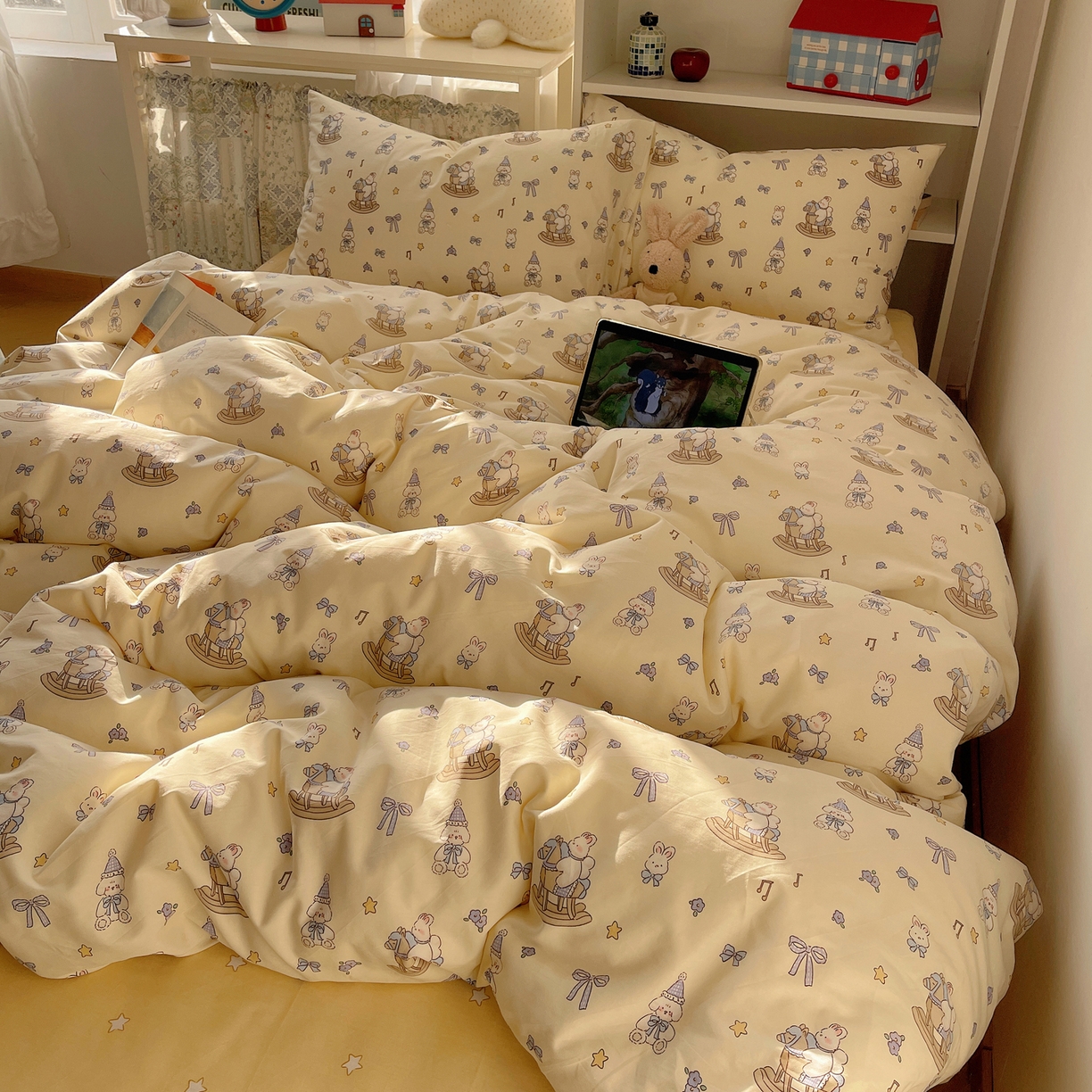 91家纺网 家纺一手货源 找家纺 耀悦家纺 2026新款40支a类全棉纯棉小清新卡通ins风博主风四件套 奶酪日记