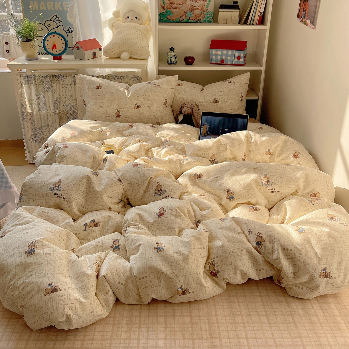 91家纺网 家纺一手货源 找家纺 耀悦家纺 2026新款40支a类全棉纯棉小清新卡通ins风博主风四件套 baby兔