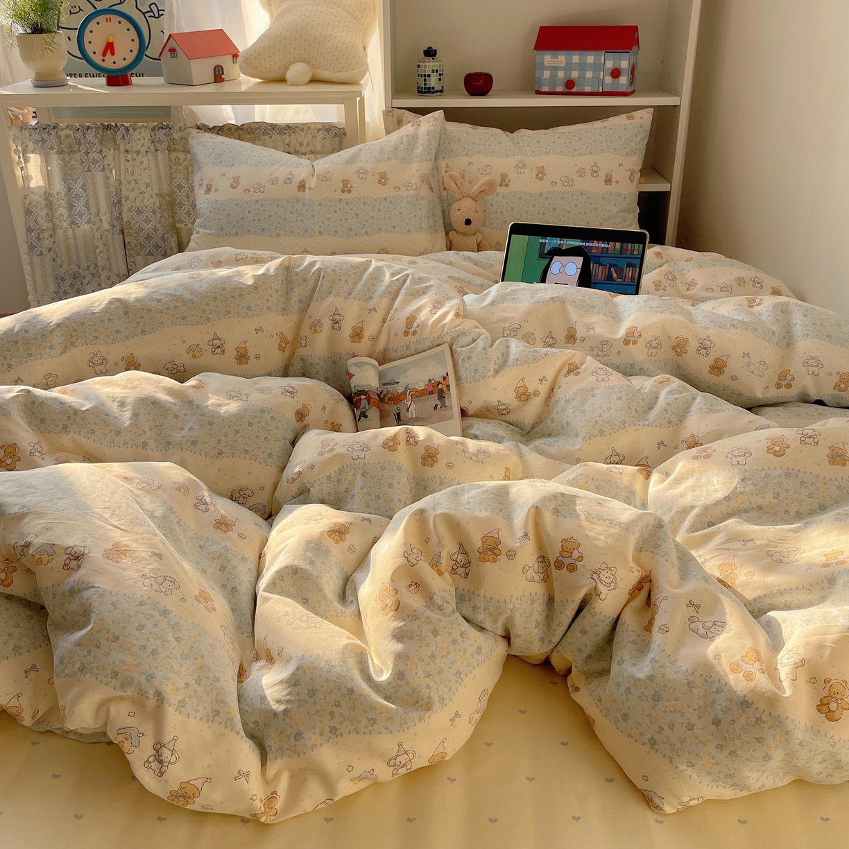 91家纺网 家纺一手货源 找家纺 耀悦家纺 2026新款40支a类全棉纯棉小清新卡通ins风博主风四件套 星河游乐园