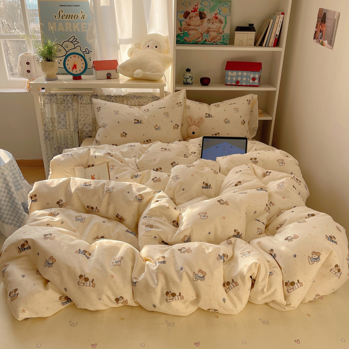 91家纺网 家纺一手货源 找家纺 耀悦家纺 2026新款40支a类全棉纯棉小清新卡通ins风博主风四件套 呆萌星星旺