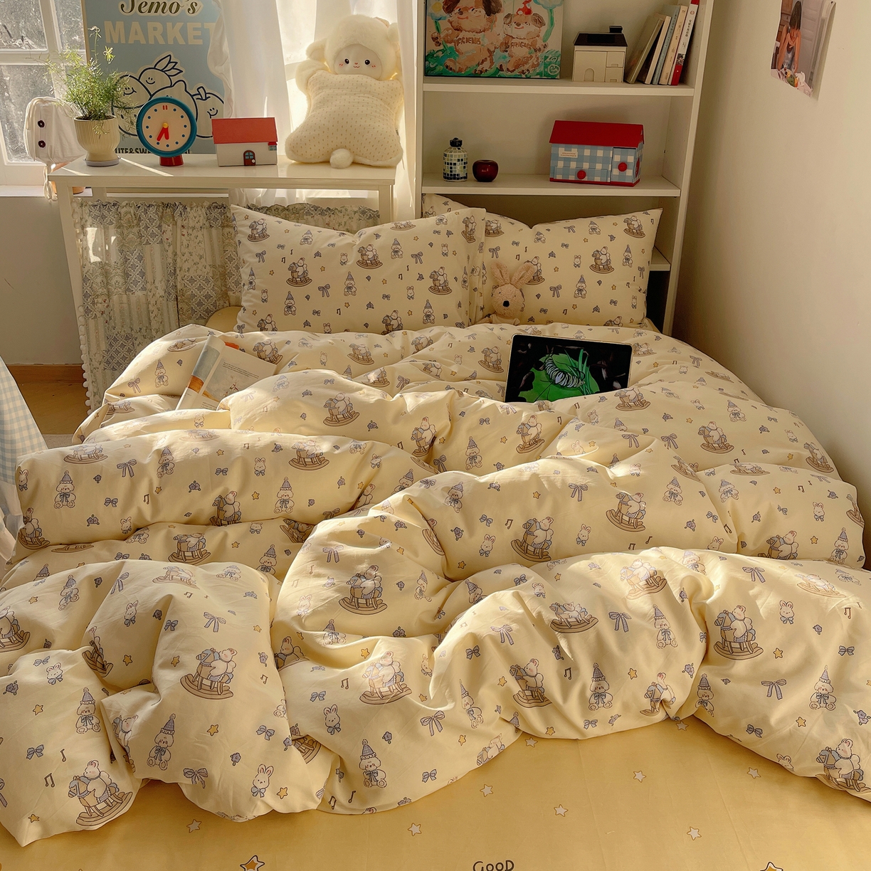 91家纺网 家纺一手货源 找家纺 耀悦家纺 2026新款40支a类全棉纯棉小清新卡通ins风博主风四件套 奶酪日记