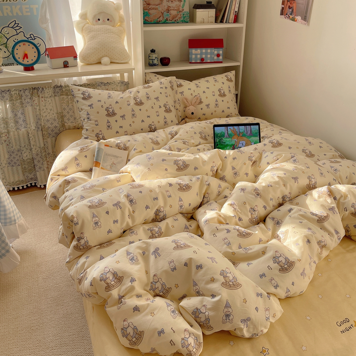 91家纺网 家纺一手货源 找家纺 耀悦家纺 2026新款40支a类全棉纯棉小清新卡通ins风博主风四件套 奶酪日记