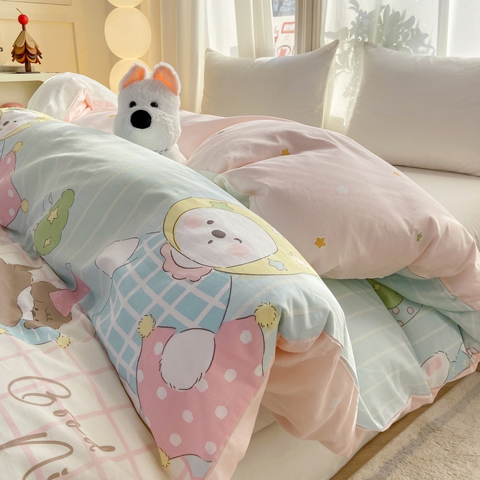 91家纺网 家纺一手货源 找家纺 朵安家纺 2026春夏新款12868全棉纯棉斜纹印花单被套 被套单件 安图奶熊