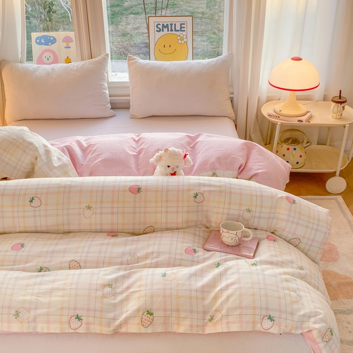 朵安家纺 2026春夏新款12868全棉纯棉斜纹印花单被套 被套单件 草莓甜心