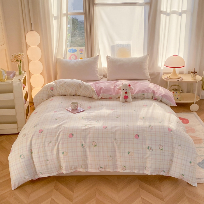 91家纺网 家纺一手货源 找家纺 朵安家纺 2026春夏新款12868全棉纯棉斜纹印花单被套 被套单件 草莓甜心